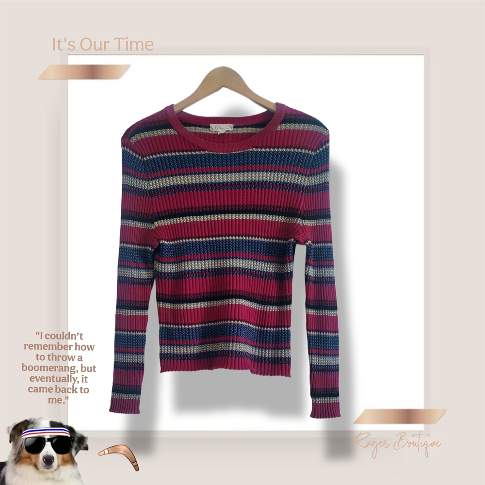 🌿"It's Our Time" Women's Multicolor Striped Rib-Knit Sweater Size Med-XXL 1Size - Picture 11 of 11